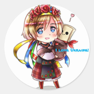 Pegatina Redonda Chibi Ucrania de APH con el turcat