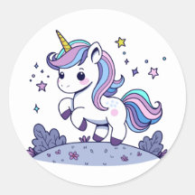 Chibi Unicornio Morado Azul Rosa