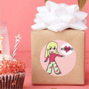 Pegatina Redonda Chibi Valentine Hearts