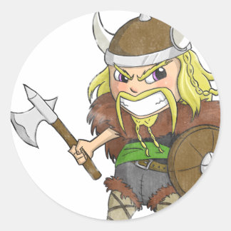 Pegatina Redonda Chibi Viking (angustiado)