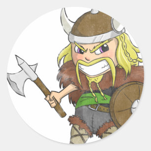 Pegatina Redonda Chibi Viking (apenado)
