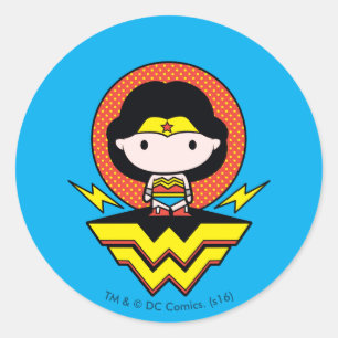 Pegatina Redonda Chibi WonWoman With Polka Dots and Logo