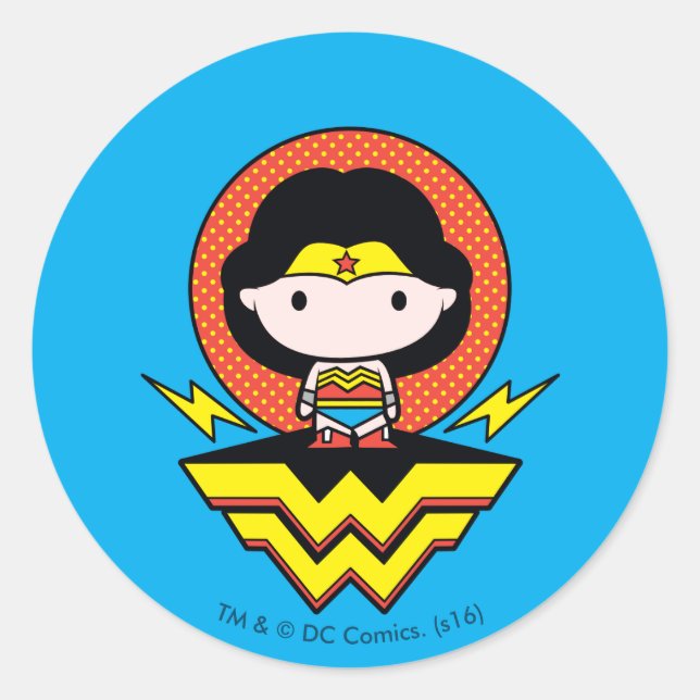 Pegatina Redonda Chibi WonWoman With Polka Dots and Logo (Anverso)