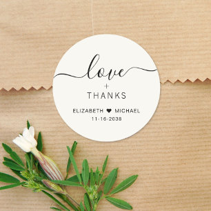 Pegatina Redonda Chic Amor Y Gracias Crema Boda Agradecimiento