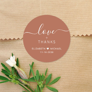 Pegatina Redonda Chic Amor Y Gracias Terracotta Agradecimiento De B