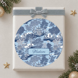 Pegatina Redonda Chic azul sauce chinoiserie cottage 