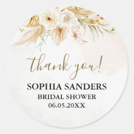 Pegatina Redonda Chic Boho Bridal shower with Beige and Yellow