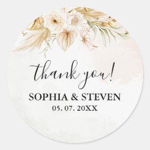 Pegatina Redonda Chic Boho Wedding with Beige and Yellow Blooms