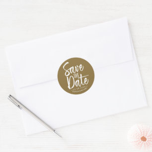 Pegatina Redonda Chic Brush Script Boda Guardar La Fecha