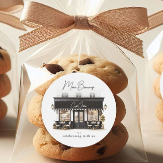 Pegatina Redonda Chic Café París Negro y Blanco Cumpleaños Gracias