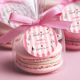 Pegatina Redonda Chic Desfile de Novia de Raya Rosa Dibujada a Mano