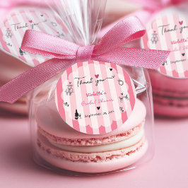 Pegatina Redonda Chic Desfile de Novia de Raya Rosa Dibujada a Mano