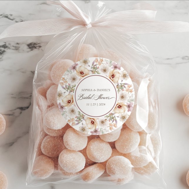 Pegatina Redonda Chic Despedida de Soltera con Acuarela Floral (Chic Floral Watercolor Bridal Shower Classic Round Sticker)