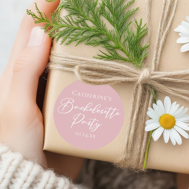 Pegatina Redonda Chic Dusty Rose Pink Bachelorette Party Custom (Subido por el creador)