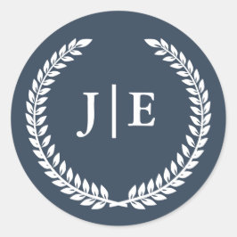 Pegatina Redonda Chic Elegant Wreath Monogram Wedding