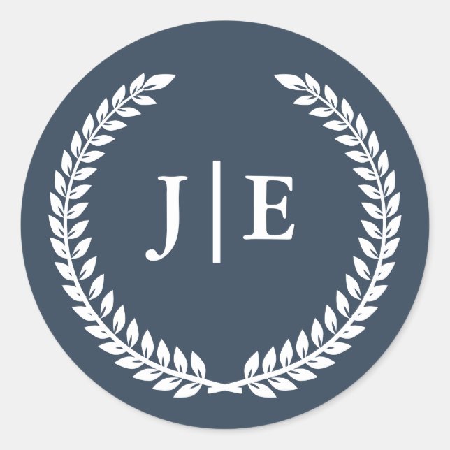 Pegatina Redonda Chic Elegant Wreath Monogram Wedding (Anverso)