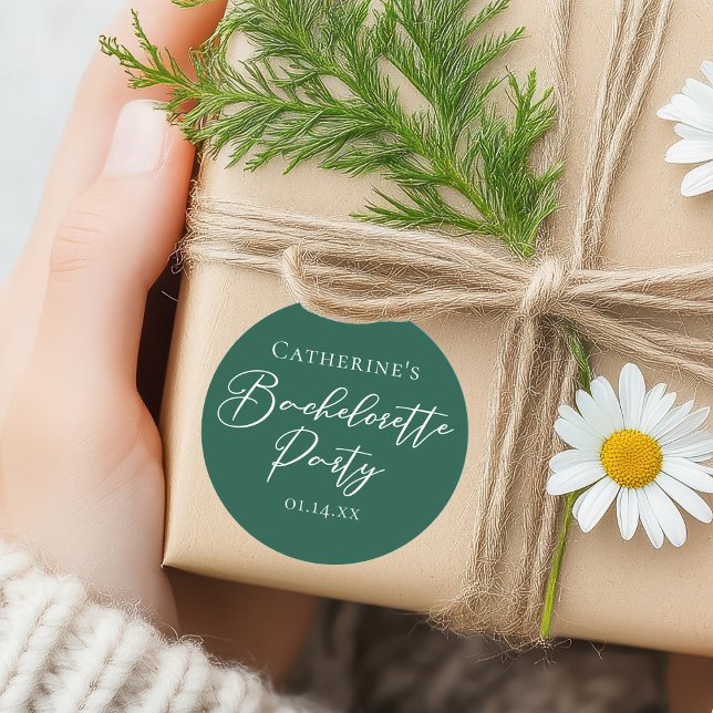 Pegatina Redonda Chic Emerald Green Bachelorette Party Personalized (Subido por el creador)