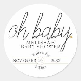 Pegatina Redonda Chic escritura corazón dorado baby shower oh baby