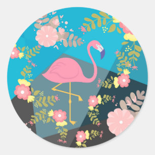 Pegatina Redonda Chic Genial Elegante Lindo Flamingo Floral Rosa Fe