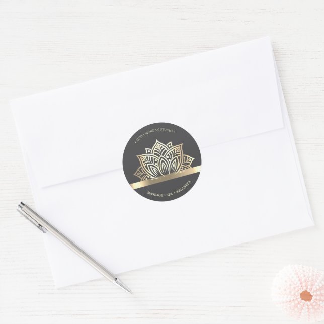 Pegatina Redonda Chic Gold Lotus Flower Gray (Sobre)