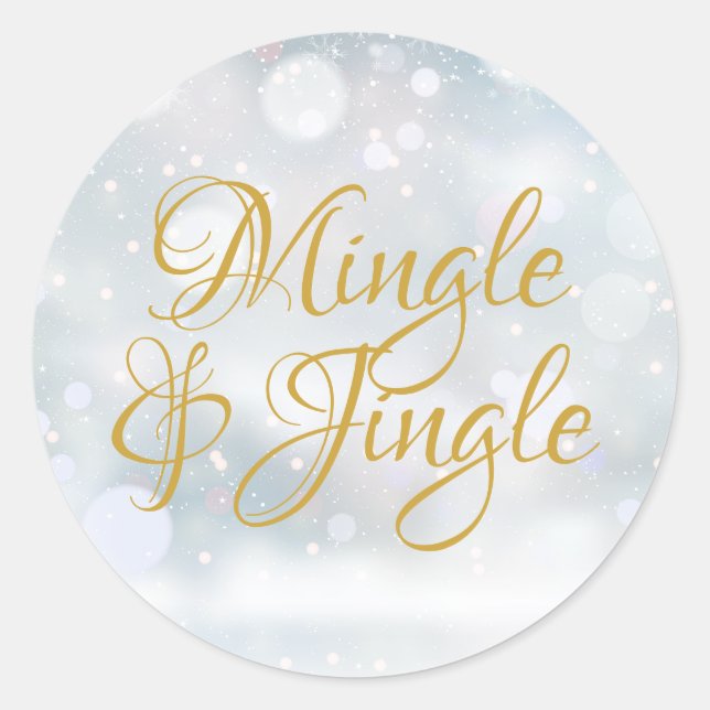 Pegatina Redonda Chic Gold Script Mingle Jingle Navidad Fiesta  (Anverso)