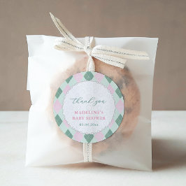 Pegatina Redonda Chic Golf Ball Pink Green Baby Girl Shower Favor