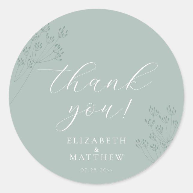 Pegatina Redonda Chic Green Wedding | Boho Thank You Sticker (Anverso)