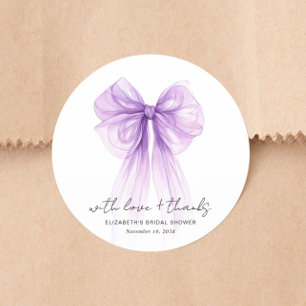 Pegatina Redonda Chic Lazo Morado Agradecimiento de Boda de Acuarel
