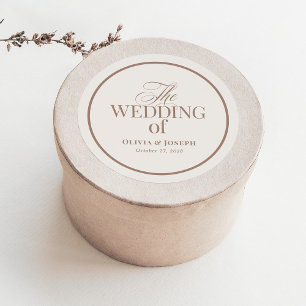 Pegatina Redonda Chic Marfil y Taupe Frontera   Boda Neutral de Luj
