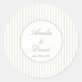 Pegatina Redonda Chic Minimalist Stripe Green Wedding 