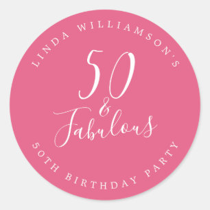 Pegatina Redonda Chic Moderno 50 Fabulosos Rosa Brillante Cumpleaño