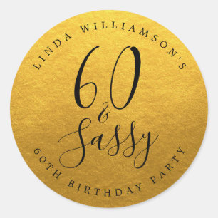 Pegatina Redonda Chic Moderno 60 Sassy Gold Cumpleaños 60
