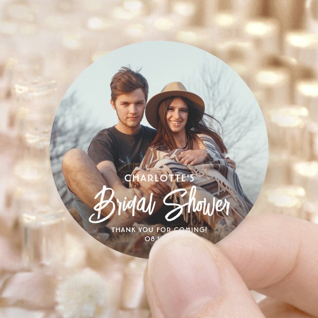 Pegatina Redonda Chic Moderno Script & Foto Agradecimiento de Despe (Subido por el creador)