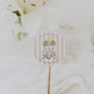 Pegatina Redonda Chic Retro Palm Springs Baby Shower   Favorito