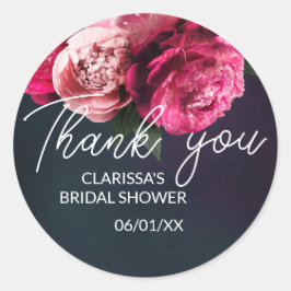 Pegatina Redonda Chic Rosa Peonía Agradecimiento Bridal Shower