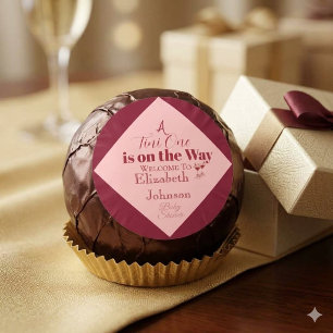 Pegatina Redonda Chic Rosa y Rojo "A Tini One" Baby Shower