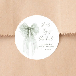 Pegatina Redonda Chic Sage Green Bow Watercolor Bridal Shower