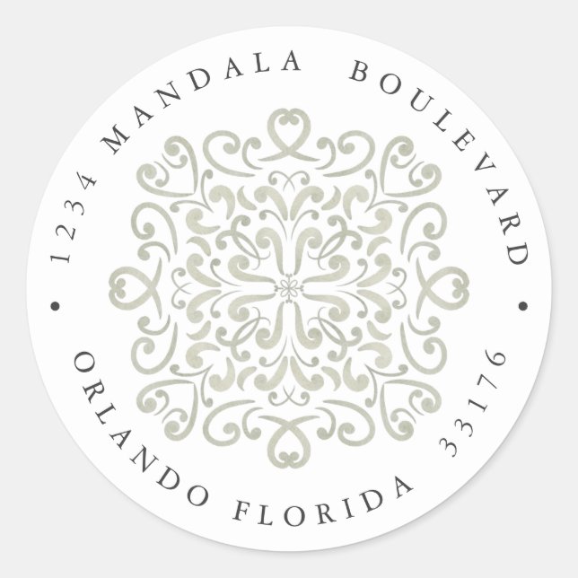 Pegatina Redonda CHIC SAGE GREEN TILE WEDDING Dirección de devoluci (Anverso)