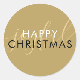 Pegatina Redonda Chic Script Alegre Navidad Moderna Feliz Dorado