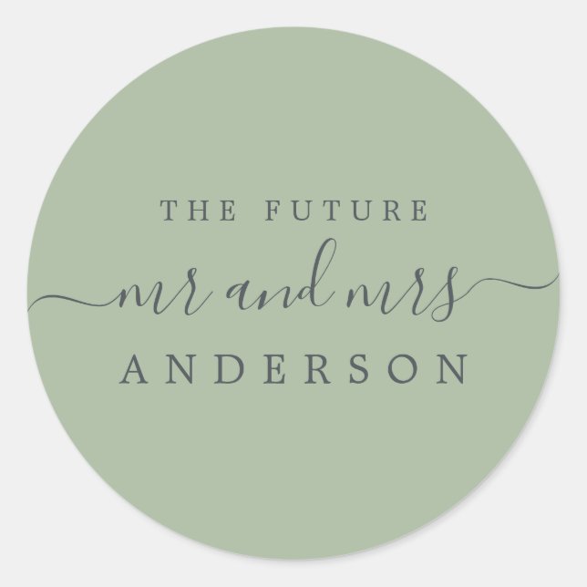 Pegatina Redonda Chic Script Future Mr Mrs Laurel Green Wedding (Anverso)