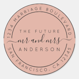 Pegatina Redonda Chic Script Future Mr Mrs Return Address Pink
