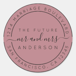 Pegatina Redonda Chic Script Future Mr Mrs Return Address Purple