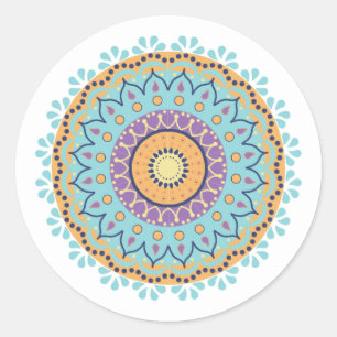 Pegatina Redonda Chic Simple Moderno Mandala Verde Azulado Elegante