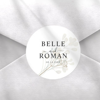 Pegatina Redonda Chic White & Beige Botancial Wedding