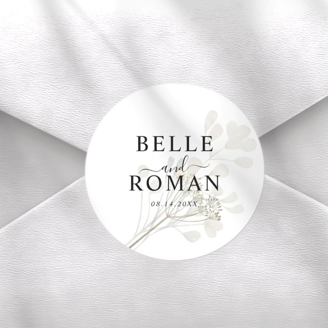 Pegatina Redonda Chic White & Beige Botancial Wedding (Subido por el creador)