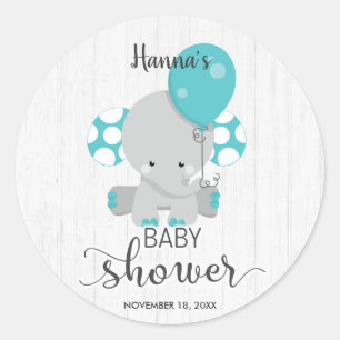 Pegatina Redonda Chic Wood Teal Elefante Baño para Bebé Neutral