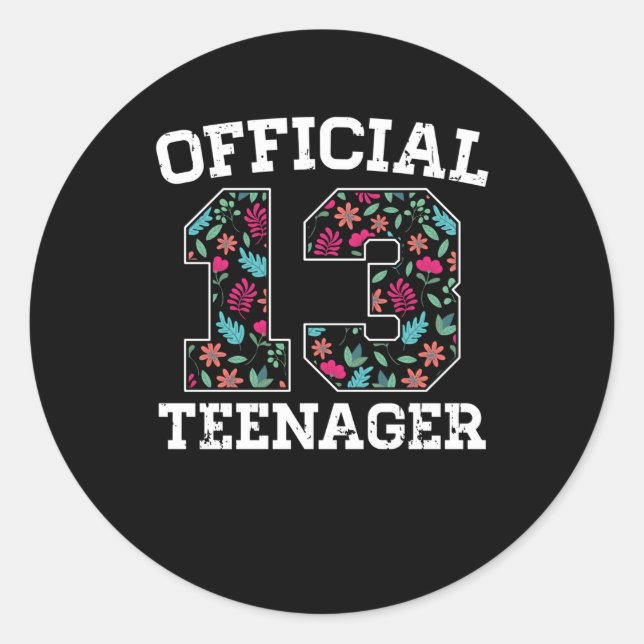 Pegatina Redonda Chica 13.ª Adolescente Oficial de Cumpleaños (Anverso)