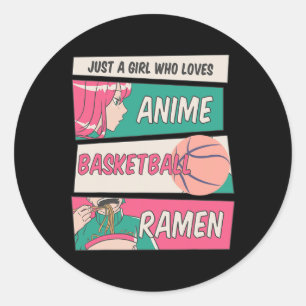 Pegatina Redonda Chica A Quien Le Gusta El Básquetbol Anime Y Ramen