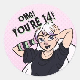 Pegatina Redonda Chica adolescente Punk Personalizado rosado 14º cu