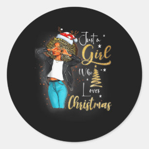 Pegatina Redonda Chica africana norteamericana Melanin Navidades Sa